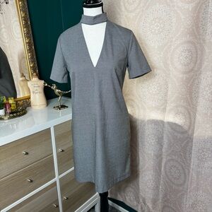 Zara Dress V-Neck Chocker Cutout Neckline Short Sleeve Micro Houndstooth Pattern